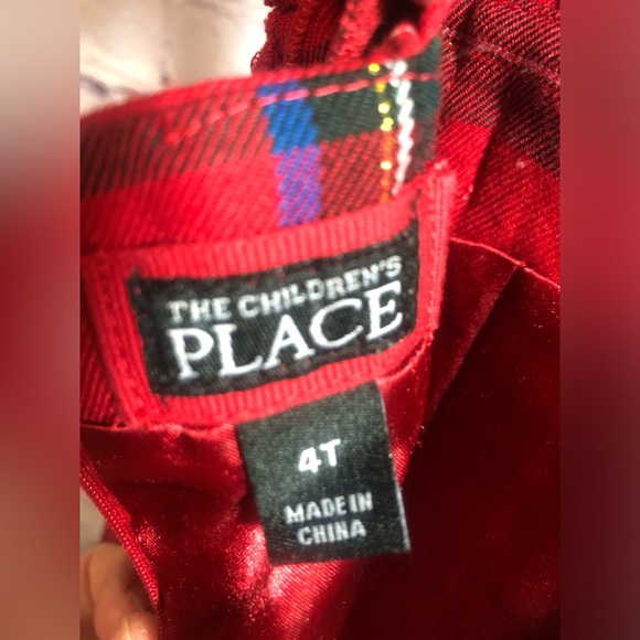 Children’s Place Plaid Red Dress Jumper Christmas Valentines Satin Ruffle Party - Picture 4 of 6